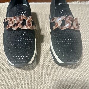 Dolce Vita Black and Brown Slip-On Sneakers with Leopard Accent